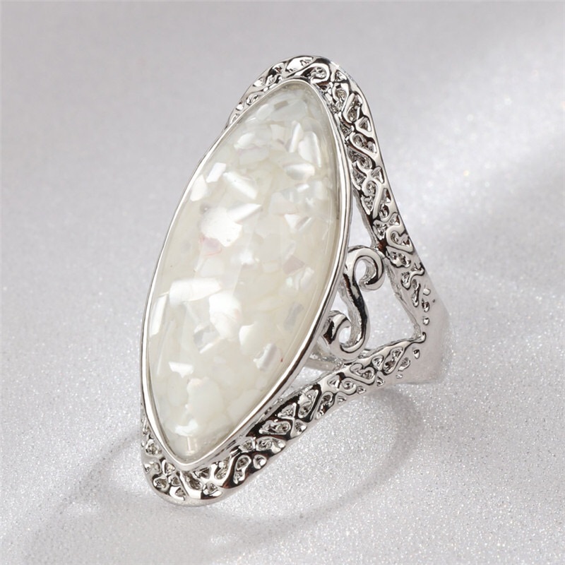 New Sz 7 Silver Abalone Crushed Shell Boho Bohemian Ring Filigree White 35$